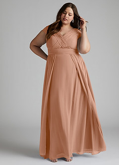 Azazie Organa Robes de demoiselle d'honneur Robe Trapèze en Mousseline de soie Plissée Champagne Rosé image8
