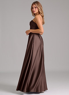 Azazie Lucienne Abiti da Damigella Abito Convertibile A-Line in Raso Elasticizzato Senza Cinturino Ganache image3