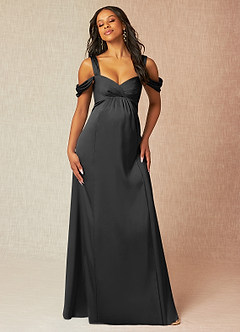 Azazie Rhea Maternity Bridesmaid Dresses A-Line Off-The-Shouler Pleated Stretch Satin Floor-Length Dress image4