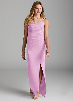Azazie Deandra Junior Candy Pink Sheath Mesh Dress image3