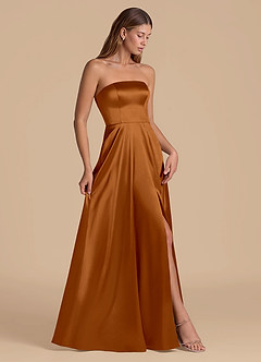 Azazie Wren Bridesmaid Dresses Copper A-Line Strapless Metallic Satin Dress image7