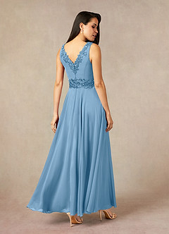 Azazie Devana Kleider für die Brautmutter A-Linie Pailletten Chiffon Kleid Stahlblau image4