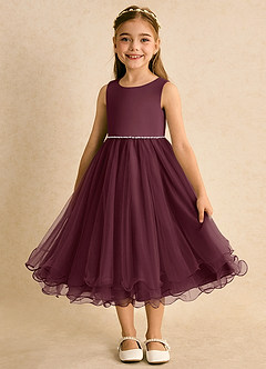 Azazie Lass Flower Girl Dresses Cabernet A-Line Bow Tulle Dress image5