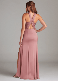 Azazie Rue Bridesmaid Dresses Dusty Rose A-Line Pleated Stretch Satin Dress image7