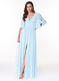Azazie Temeka Bridesmaid Dresses Sky Blue A-Line Ruched Chiffon Dress image1
