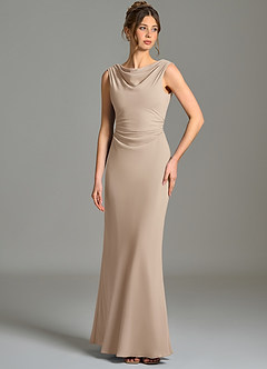 Azazie Kieryn Bridesmaid Dresses Taupe Mermaid Pleated Chiffon Dress image1