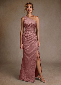 Azazie Joylin Mother of the Bride Dresses Dusty Rose Trumpet One Shoulder Floral Burnout Dress image4