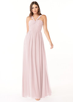 Azazie Dionne Bridesmaid Dresses Blushing Pink A-Line Corset Chiffon Dress image1