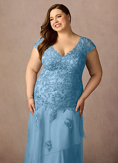 Azazie Romy Mother of the Bride Dresses Steel Blue Mermaid V-Neck Sequins Tulle Dress image11