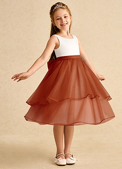 Azazie Rene Flower Girl Dresses Ivory Paprika A-Line Bow Tulle Dress image1