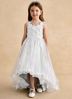 Azazie Celia Flower Girl Dresses White A-Line Lace Tulle Dress image7