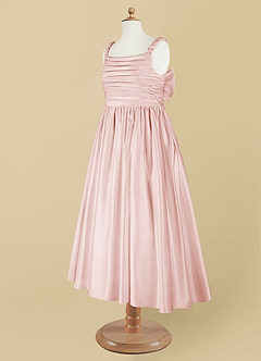 Azazie Cutie Pie Flower Girl Dresses Blushing Pink A-Line Pleated Matte Satin Dress image9