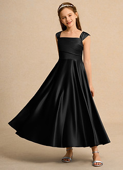 Azazie Bundle Girls Formal Abiti da Ragazza di Fiori Abito A-Line in Raso Opaco Plissettato Nero image6