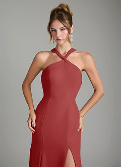 Azazie Rue Bridesmaid Dresses Rust A-Line Halter Chiffon Dress image3