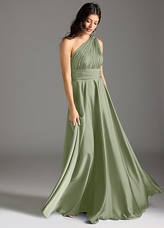 Azazie Charlize Bridesmaid Dresses Pistachio A-Line One Shoulder Stretch Satin Dress image3