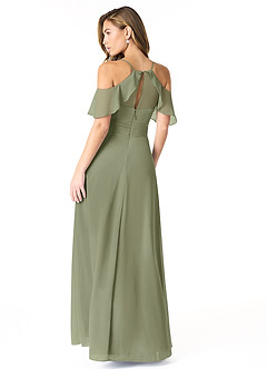 Azazie Dakota Vestidos de damas de honor Vestido de Pistacho de Gasa de Corte en A con Cuello en V plisado image3