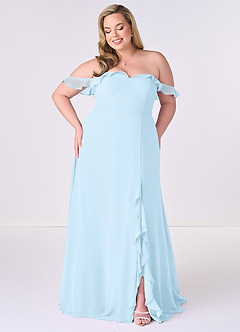 Barbie ♥ Azazie Bridesmaid Dresses Sky Blue A-Line Off the Shoulder Chiffon Convertible Dress image6