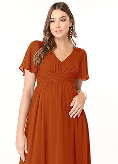 Azazie Verna Brautjungfernkleider für Schwangere A-Linie V-Hals Gerüscht Chiffon Bodenlänge Kleid image5