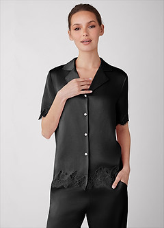 front Ensemble pyjama en satin lumineux à manches courtes et pantalon long