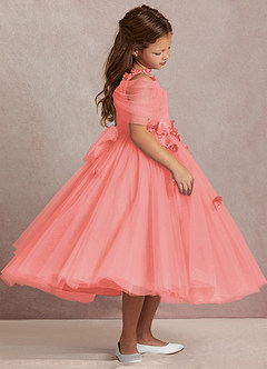 Azazie Shaylee Flower Girl Dresses Coral A-Line Off the Shoulder Tulle Dress image4