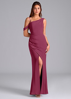 Azazie Madelyn Jurken voor bruidsmeisjes Converteerbaar Jurk van Chiffon met Zeemeermin One-Shoulder Moerbei image3