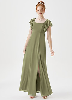 Azazie Bondi Junior A-Linie Seitliche Cut-Outs Gittergewebe Kleid Pistazie image3