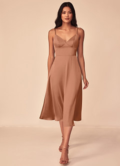 Azazie Dottie Bridesmaid Dresses Bronzer A-Line Stretch Satin Dress image1