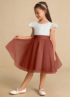 Azazie Vetty Flower Girl Dresses Ivory Auburn A-Line Lace Tulle Dress image4