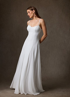 Azazie Anika At-home Try On Dresses Diamond White A-Line Sweetheart Neckline Stretch Crepe Dress image7