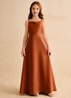 Azazie Joella Junior Formal Flower Girl Dresses Burnt Orange A-Line Pleated Matte Satin Dress image5