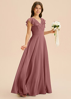 Azazie Anysa Junior Robe Trapèze en Mousseline de soie Rayé Rose Du Désert image5