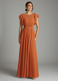Azazie Daphne Modest Bridesmaid Dresses A-Line Ruffled Chiffon Floor-Length Dress image1