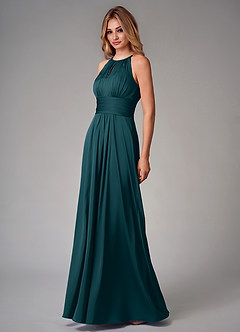 Azazie Bonnie Robes de demoiselle d'honneur Robe Trapèze en Satin extensible Plissée Vert Pin image3