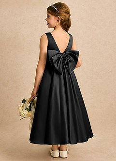 Azazie Cali Flower Girl Dresses Black A-Line Bow Matte Satin Dress image6