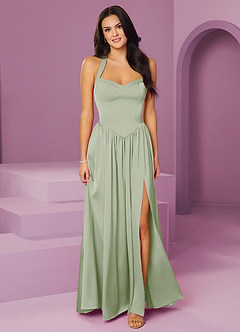 Barbie ♥ Azazie Bridesmaid Dresses Dusty Sage A-Line with Pockets Stretch Satin Dress image1