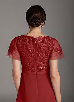 Azazie Singer Mother of the Bride Dresses Rust A-Line V-Neck Lace Chiffon Dress image4