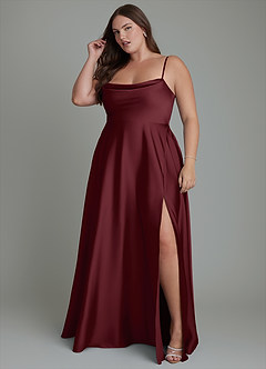 Azazie Elle Bridesmaid Dresses Cabernet A-Line Pleated Stretch Satin Dress image12