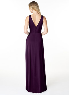 Azazie Nelly Bridesmaid Dresses Grape A-Line V-Neck Pleated Stretch Satin Dress image2