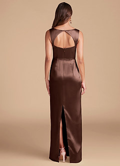 Azazie Flori Bridesmaid Dresses Espresso Sheath Side Slit Metallic Satin Dress image4