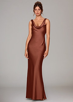 Azazie Rylina Bridesmaid Dresses Clay Mermaid Stretch Satin Dress image1