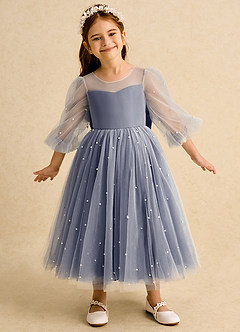 Azazie Trudy Abiti da Ragazza di Fiori Abito Principessa in Tulle Scollo a Cuore Stormy image3