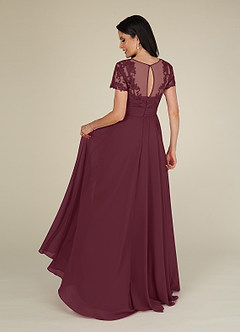 Azazie Annette At-home Try On Dresses Cabernet A-Line Lace Chiffon Dress image2