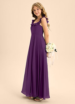 Azazie Callie Junior Abito A-Line in Chiffon Increspato Uva image7