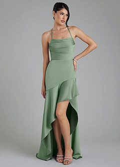 Azazie Jaslene Bridesmaid Dresses Matcha A-Line Corset Stretch Satin Dress image1