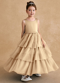 Azazie Megallie Flower Girl Klänningar Klänning A-Line i Tyll Rosett image3