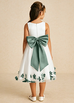 Azazie Dot Flower Girl Dresses Ivory Eucalyptus A-Line Bow Tulle Dress image2