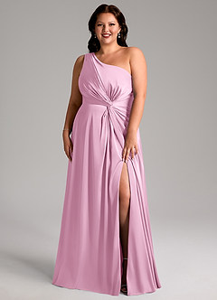 Azazie Brooke Bridesmaid Dresses Candy Pink A-Line One Shoulder Stretch Satin Dress image1