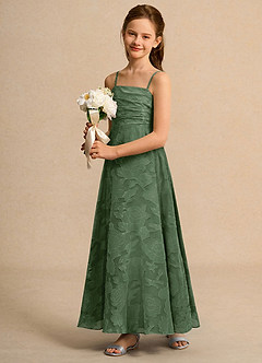 Azazie Pebbles Junior Formal Flower Girl Dresses Eucalyptus A-Line Pleated Floral Burnout Dress image5
