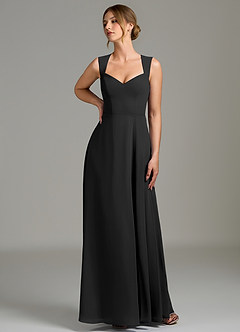 Azazie Gwendolyn Bridesmaid Dresses Black A-Line Sweetheart Neckline Chiffon Dress image1