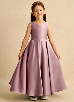 Azazie Mapel Flower Girl Dresses Dusty Rose Ball-Gown Pleated Matte Satin Dress image6